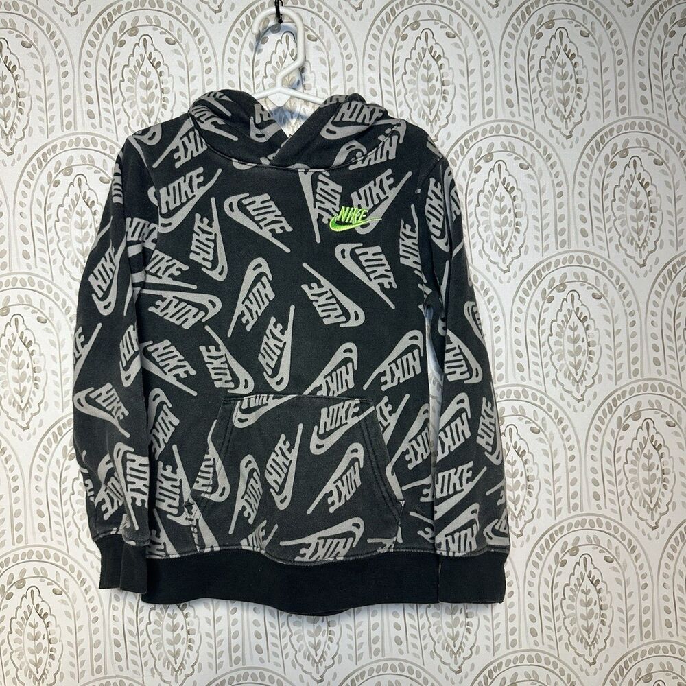 Nike Boys All‎ Over Print Logo Pullover Hoodie Sweatshirt Size Medium 6